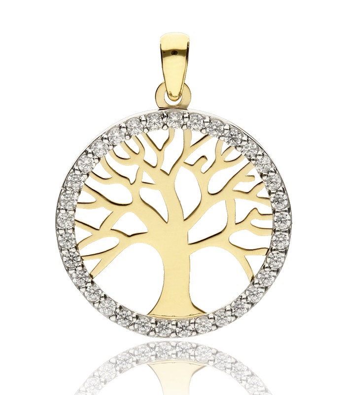 Colgante Árbol de la vida en oro 18k bicolor con circonitas